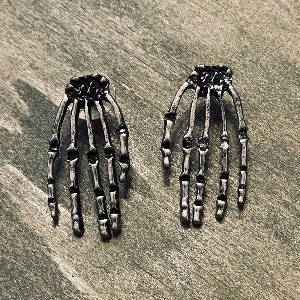 Silver Skeleton Hand Earrings
